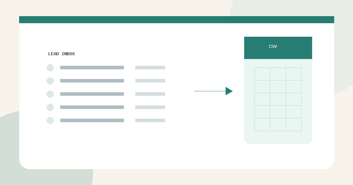 Individual lead records flowing from the lead inbox into a CSV file