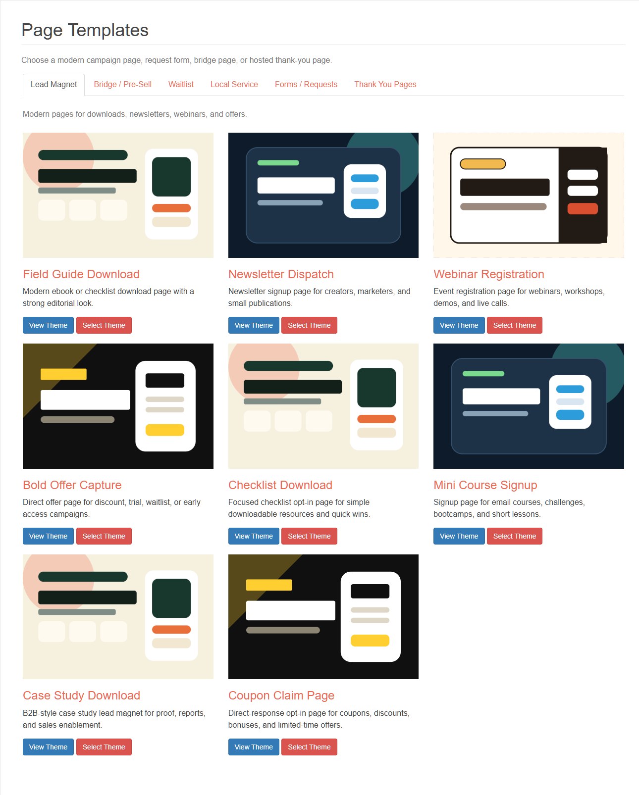 QuickPages lead magnet template library